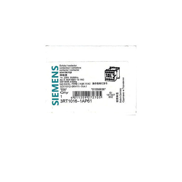 Siemens 3RT1016-1AP61 contactor alternate view