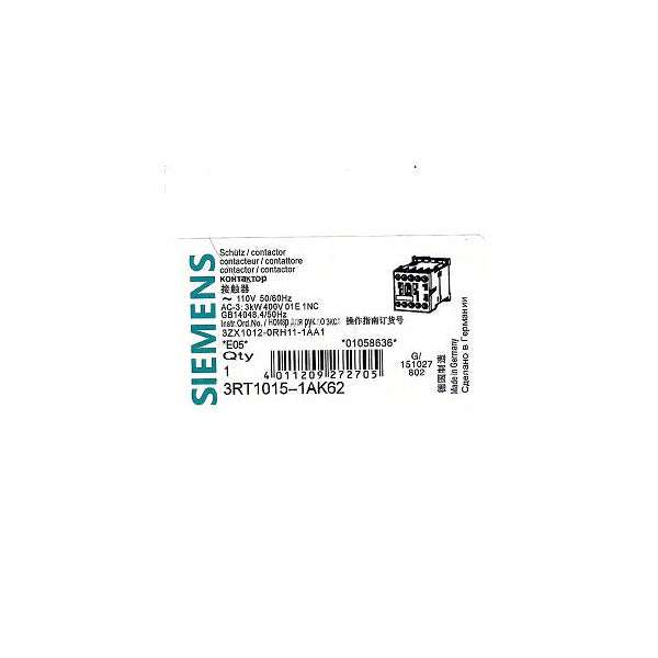 Siemens 3RT1015-1AK62 contactor alternate view