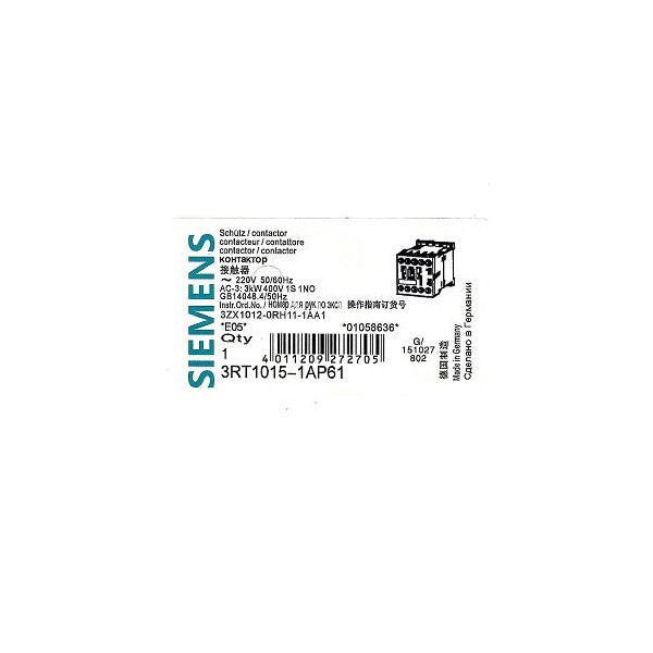 Siemens 3RT1015-1AP61 contactor alternate view