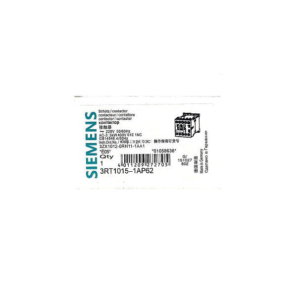Siemens 3RT1015-1AP62 contactor alternate view